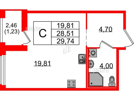 Квартира в ЖК GloraX Парголово, студия, 29.74 м², 6 этаж