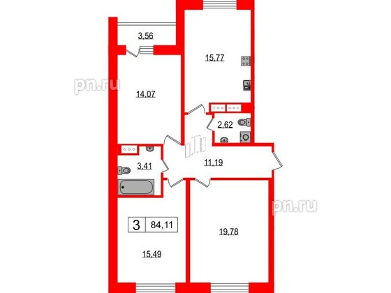 Квартира в ЖК Фотограф, 3 комнатная, 82.2 м², 2 этаж
