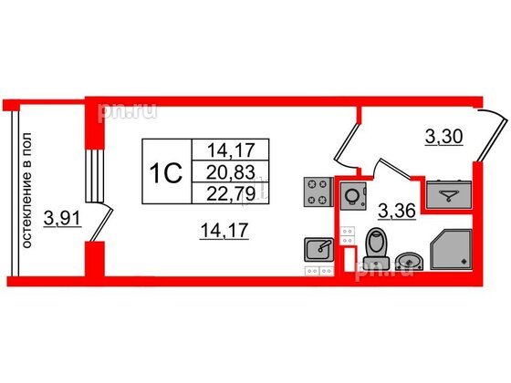 Квартира в ЖК Univer City, студия, 20.83 м², 3 этаж