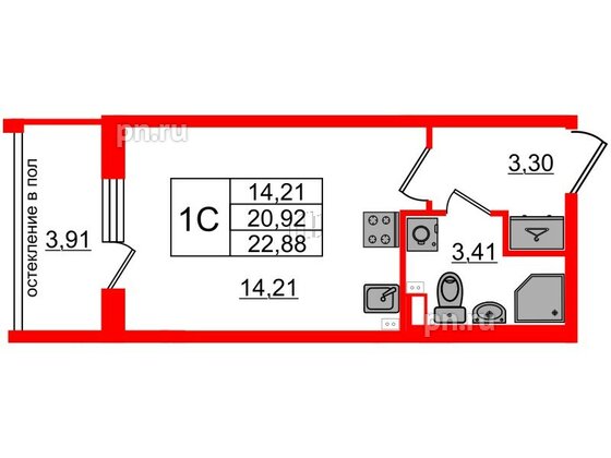 Квартира в ЖК «Универ Сити», студия, 20.92 м², 2 этаж