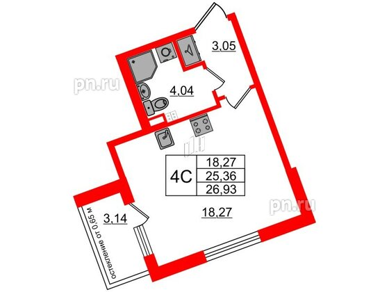 Квартира в ЖК Univer City, студия, 25.36 м², 2 этаж