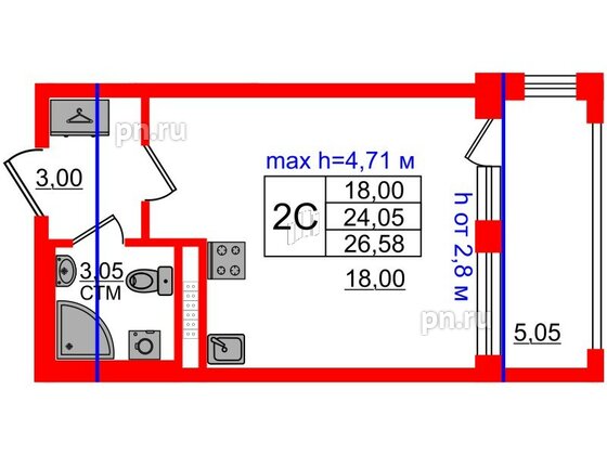 Квартира в ЖК «Дворцовый фасад», студия, 24.05 м², 4 этаж
