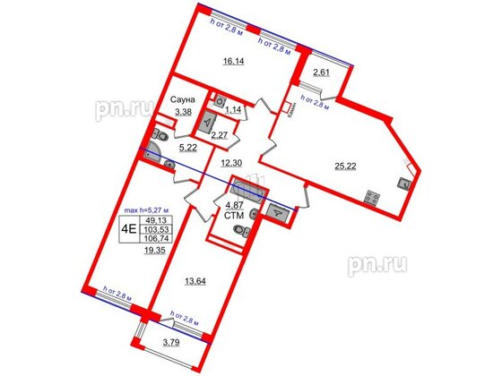 Квартира в ЖК «Дворцовый фасад», 3 комнатная, 103.53 м², 4 этаж