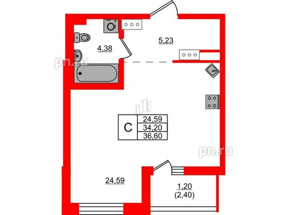 Квартира в ЖК «Черная Речка», студия, 36.6 м², 10 этаж