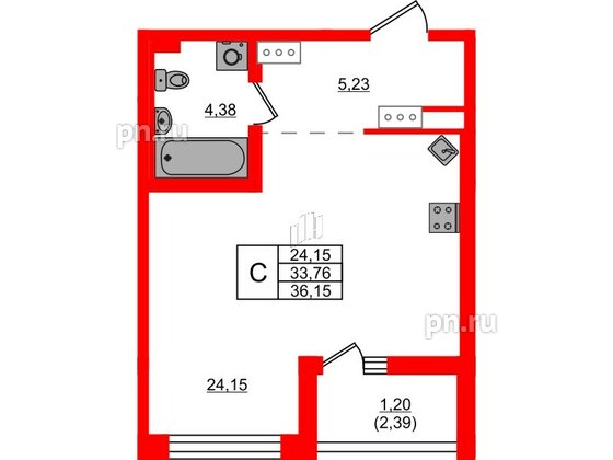 Квартира в ЖК «Черная Речка», студия, 36.15 м², 10 этаж