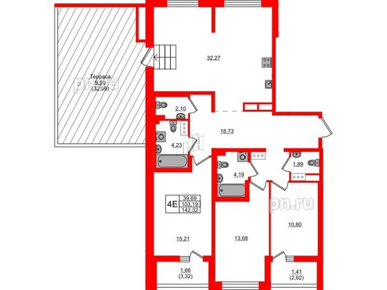 Квартира в ЖК «Черная Речка», 3 комнатная, 142.32 м², 13 этаж