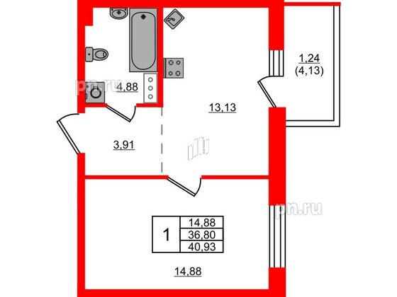 Квартира в ЖК «Черная Речка», 1 комнатная, 40.93 м², 8 этаж