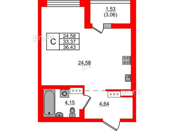 Квартира в ЖК «Черная Речка», студия, 36.43 м², 11 этаж