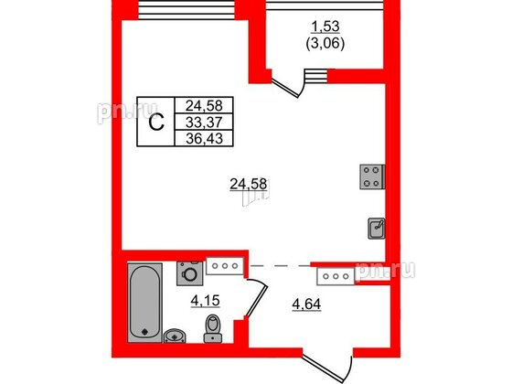 Квартира в ЖК «Черная Речка», студия, 36.43 м², 14 этаж