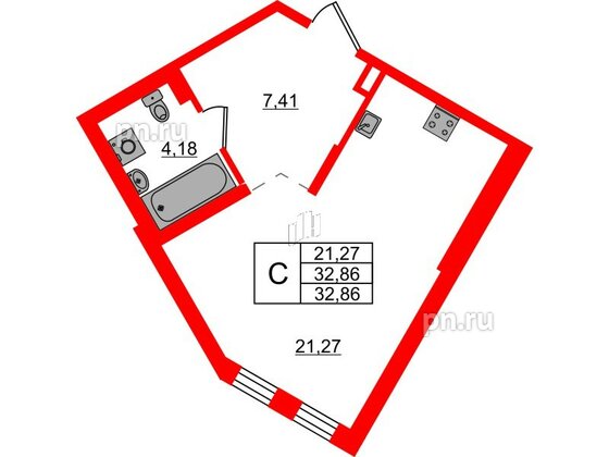 Квартира в ЖК «Черная Речка», студия, 32.86 м², 1 этаж