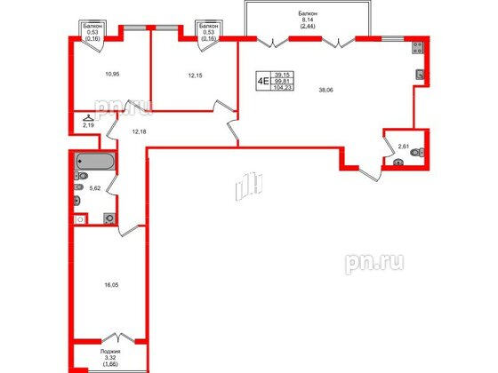 Квартира в ЖК «Фридланд», 3 комнатная, 104.23 м², 6 этаж