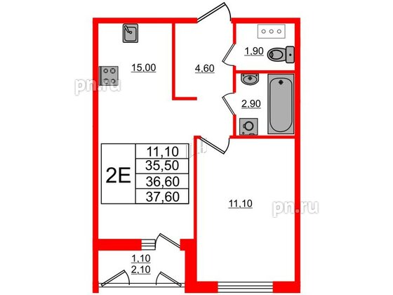 Квартира в ЖК Дзета, 1 комнатная, 36.6 м², 3 этаж