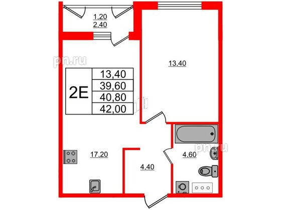 Квартира в ЖК Дзета, 1 комнатная, 41 м², 6 этаж
