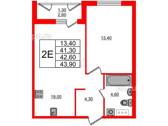 Квартира в ЖК «Дзета», 1 комнатная, 42.9 м², 9 этаж