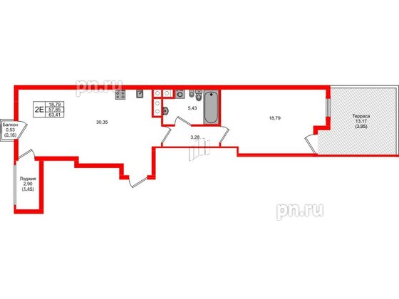 Квартира в ЖК «Фридланд», 1 комнатная, 57.85 м², 2 этаж