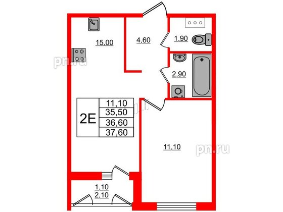 Квартира в ЖК Дзета, 1 комнатная, 36.6 м², 3 этаж