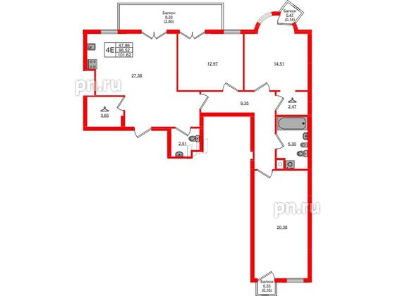 Квартира в ЖК «Фридланд», 3 комнатная, 101.62 м², 1 этаж