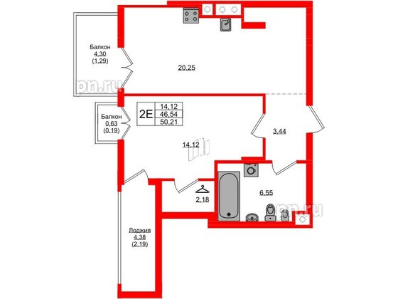 Квартира в ЖК «Фридланд», 1 комнатная, 50.21 м², 4 этаж