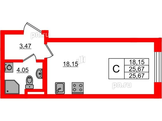 Квартира в ЖК Новая история, студия, 25.67 м², 1 этаж