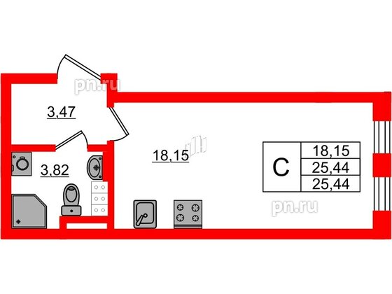 Квартира в ЖК Новая история, студия, 25.44 м², 4 этаж