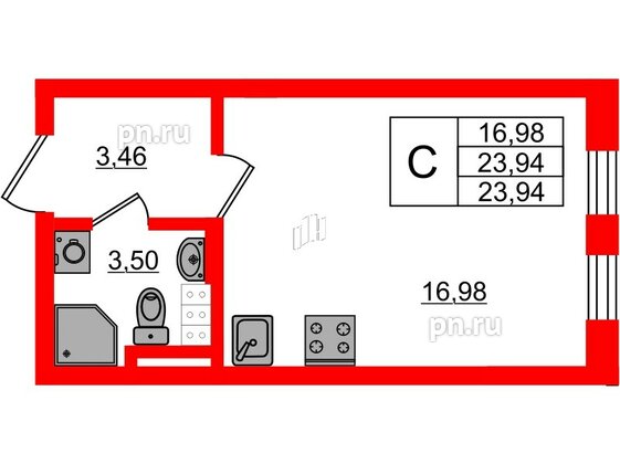 Квартира в ЖК Новая история, студия, 23.94 м², 4 этаж