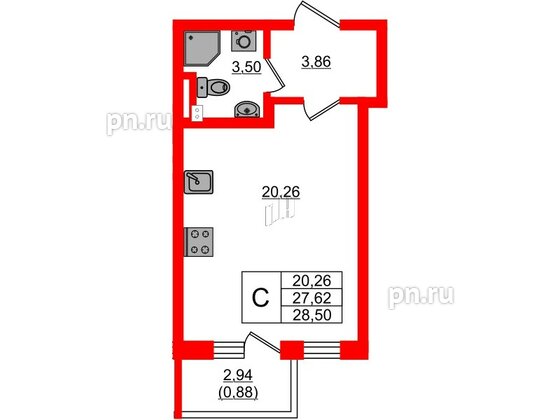 Квартира в ЖК Новая история, студия, 28.5 м², 2 этаж