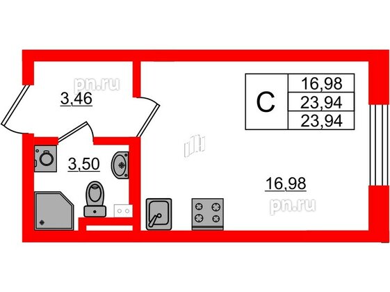 Квартира в ЖК Новая история, студия, 23.94 м², 2 этаж