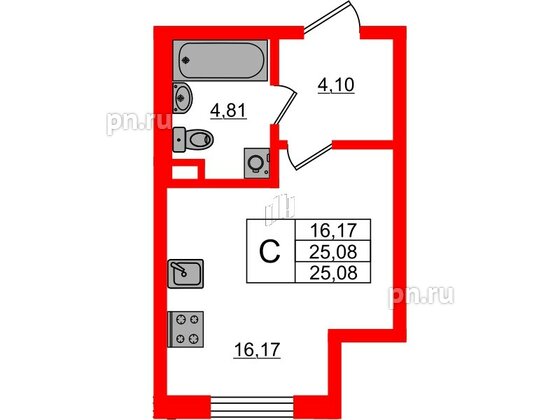 Квартира в ЖК Новая история, студия, 25.08 м², 1 этаж