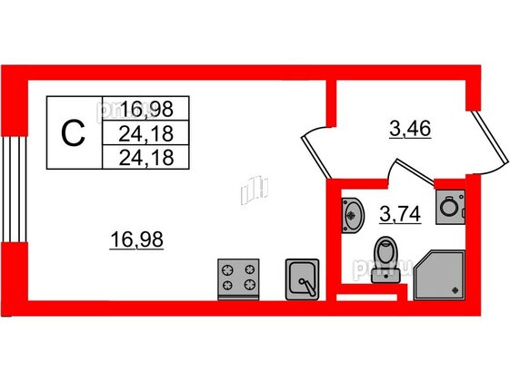 Квартира в ЖК Новая история, студия, 24.18 м², 1 этаж