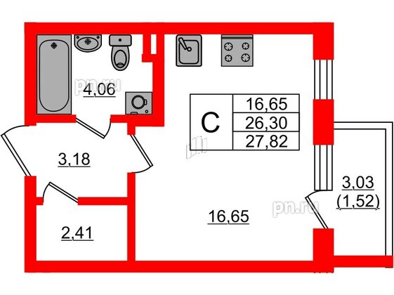 Квартира в ЖК Новая история, студия, 27.82 м², 2 этаж