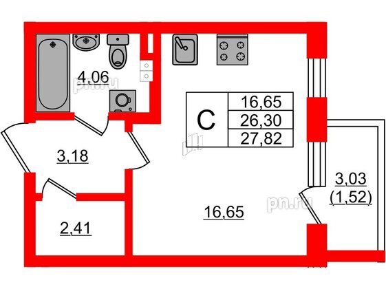 Квартира в ЖК Новая история, студия, 27.82 м², 4 этаж