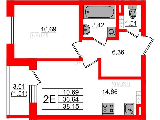 Квартира в ЖК Новая история, 1 комнатная, 38.15 м², 4 этаж