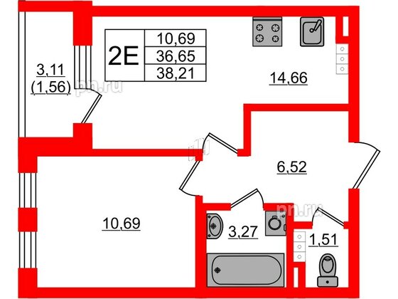 Квартира в ЖК Новая история, 1 комнатная, 38.21 м², 4 этаж