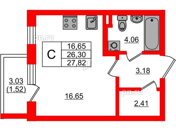 Квартира в ЖК Новая история, студия, 27.82 м², 2 этаж