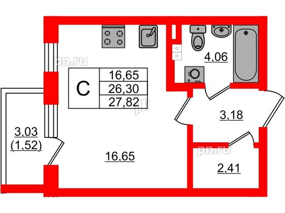 Квартира в ЖК Новая история, студия, 27.82 м², 4 этаж