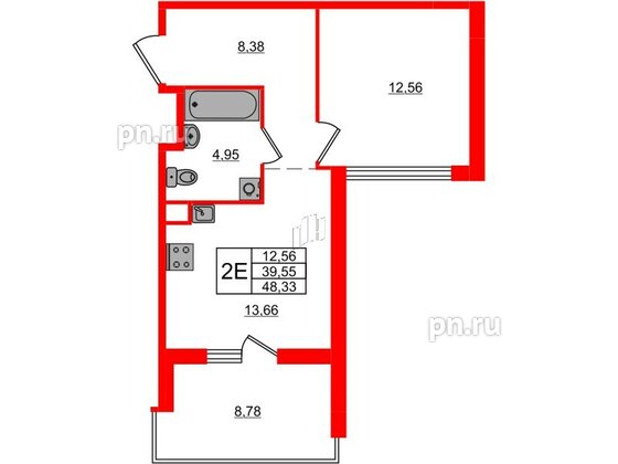 Квартира в ЖК ЦДС Новосаратовка «Город первых», 1 комнатная, 48.33 м², 18 этаж