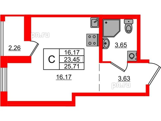 Квартира в ЖК ЦДС Новосаратовка «Город первых», студия, 25.71 м², 17 этаж