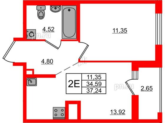 Квартира в ЖК ЦДС Новосаратовка «Город первых», 1 комнатная, 37.25 м², 7 этаж