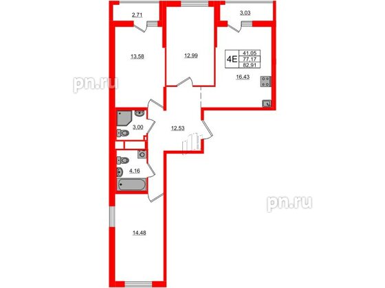 Квартира в ЖК ЦДС Новосаратовка «Город первых», 3 комнатная, 82.91 м², 18 этаж