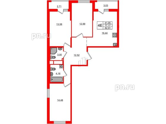 Квартира в ЖК ЦДС Новосаратовка «Город первых», 3 комнатная, 82.91 м², 22 этаж