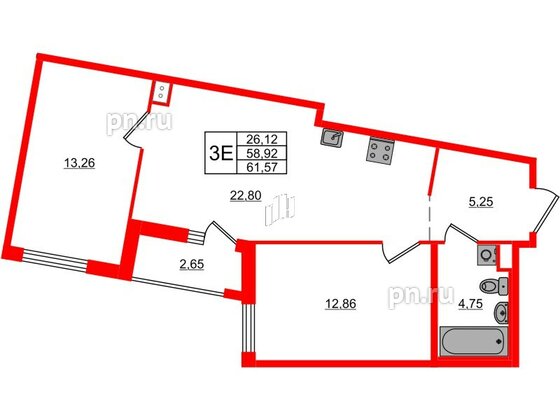 Квартира в ЖК ЦДС Новосаратовка «Город первых», 2 комнатная, 61.57 м², 4 этаж