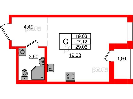 Квартира в ЖК ЦДС Новосаратовка «Город первых», студия, 29.06 м², 12 этаж