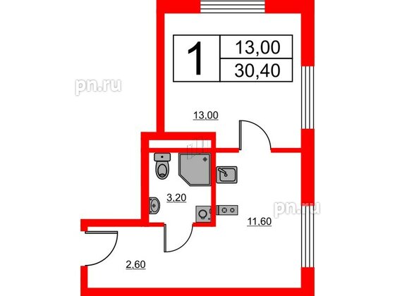 Апартаменты в ЖК Avenue Apart Pulkovo, 1 комнатные, 30.4 м², 3 этаж