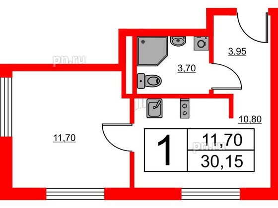 Апартаменты в ЖК «Авеню Апарт Пулково», 1 комнатные, 30.15 м², 10 этаж