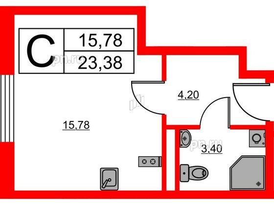 Апартаменты в ЖК Avenue Apart Pulkovo, студия, 23.38 м², 3 этаж