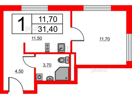 Апартаменты в ЖК Avenue Apart Pulkovo, 1 комнатные, 31.4 м², 3 этаж