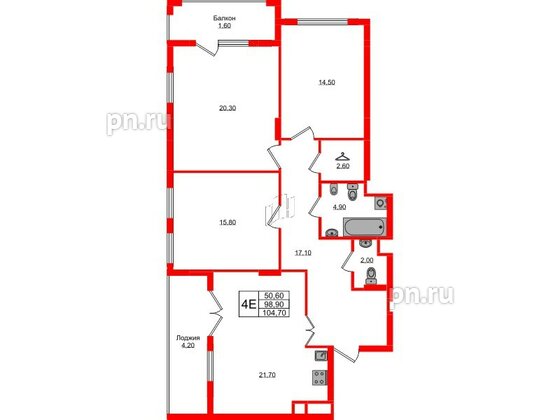 Квартира в ЖК «Теодор Кроне», 3 комнатная, 104.7 м², 1 этаж