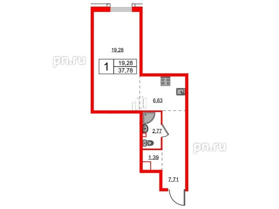 Квартира в ЖК Акцент, студия, 37.7 м², 8 этаж