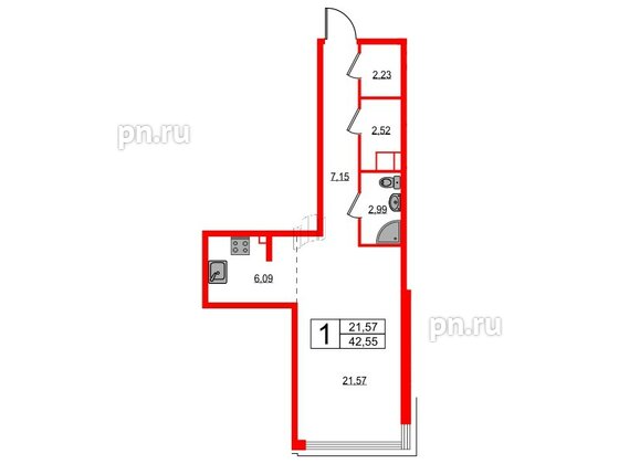 Квартира в ЖК Акцент, студия, 42.4 м², 2 этаж