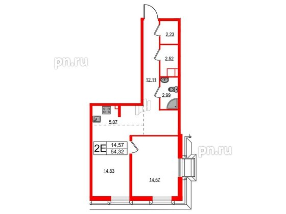 Квартира в ЖК Акцент, 1 комнатная, 54 м², 7 этаж